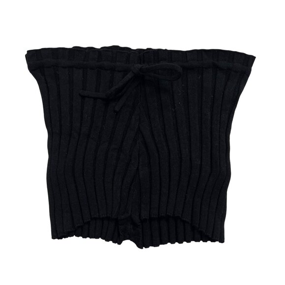 Dolls Kill Darker Wavs Pitch Knit Ribbed Shorts in Black - Picture 1 of 5